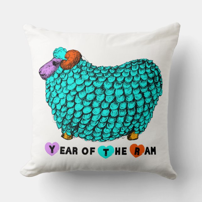 Coussin Funky Turquoise Ram chinois Année Zodiac Carré P (Recto)