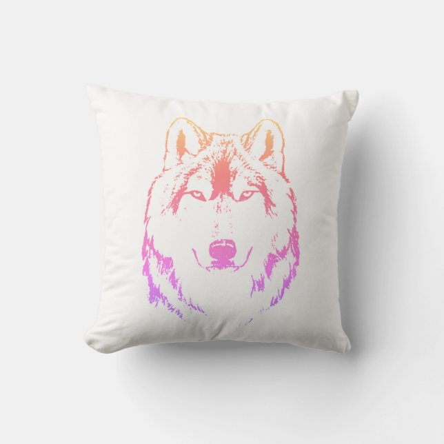Coussin Funky violet rose jaune Wolf tête croquis (Recto)