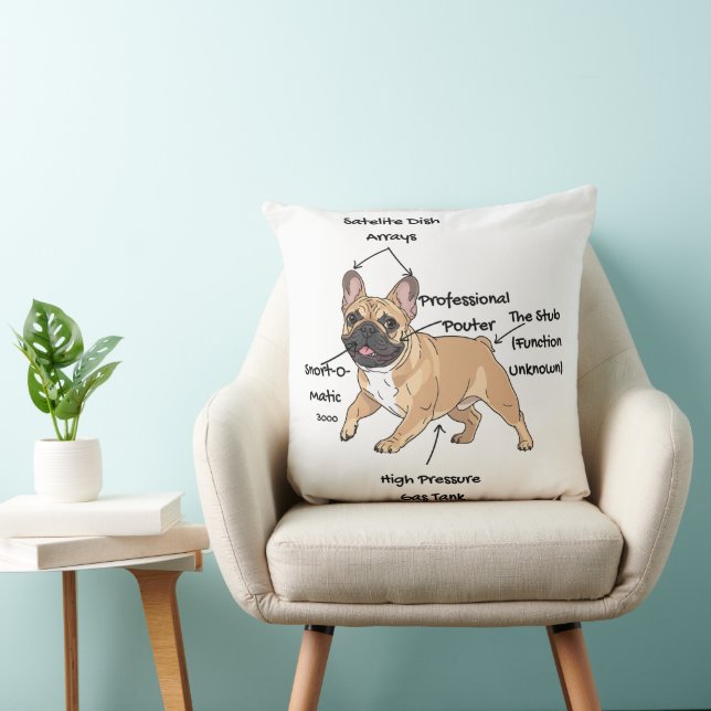 Coussin Funny Anatomy of a French Bulldog Illustration (Chaise)