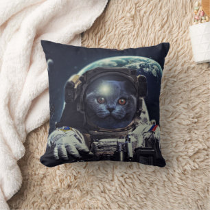 Coussin Funny Astronaut Shorthair Cat dans l'espace