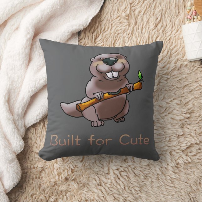Coussin Funny Beaver Cartoon – Built for Cute (Couverture)