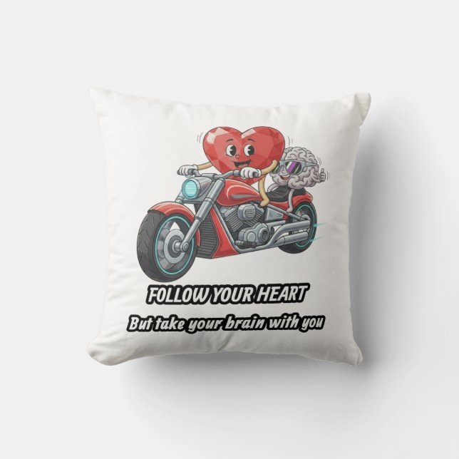 Coussin Funny biker heart follow your heart quote  (Recto)