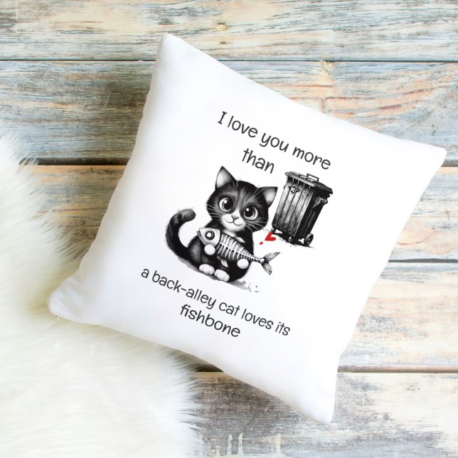 Coussin Funny Cat Pillow – Fishbone Love Quote (Créateur téléchargé)