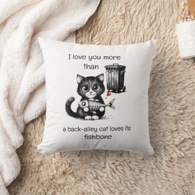 Coussin Funny Cat Pillow – Fishbone Love Quote (Couverture)
