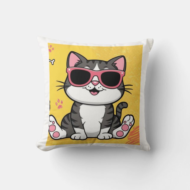 Coussin Funny Chat Cartoon chat portant des lunettes de so (Recto)