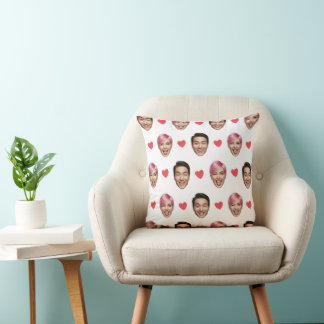 Coussin Funny Custom Couple Faces Pattern Red Hearts