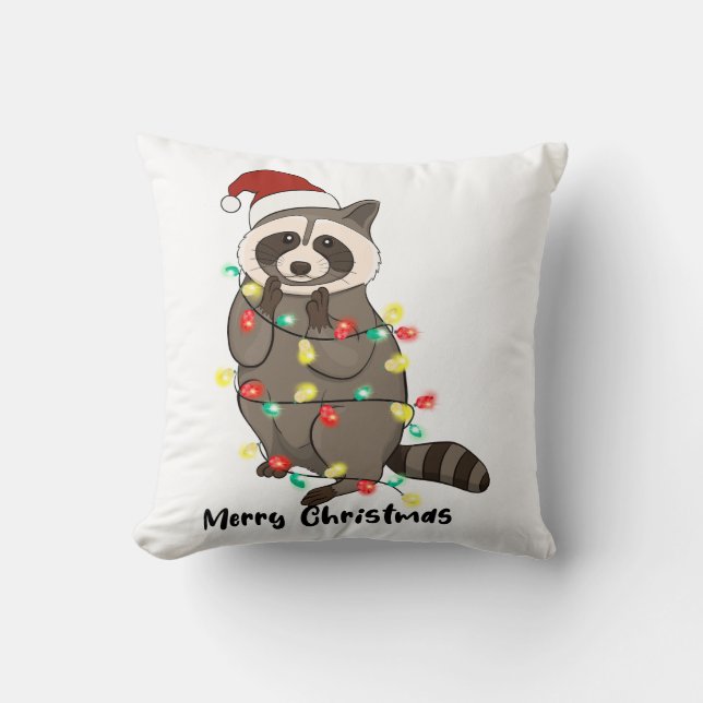Coussin Funny Joyeux Noël Racoon (Recto)
