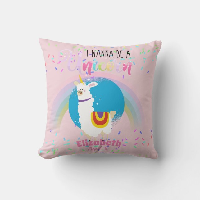 Coussin Funny Llama Unicorn Alpaca Kawaii Cute Ajouter Nom (Recto)