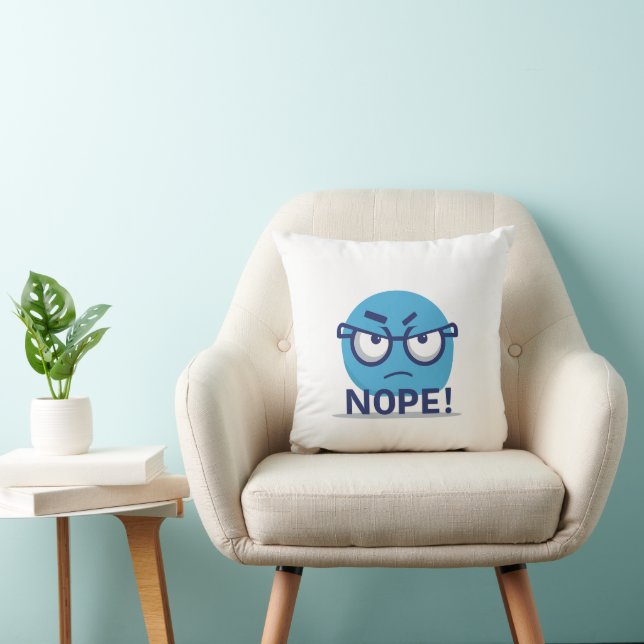 Coussin Funny Nope Emoji Pillow – Blue Angry Face with Gla (Chaise)