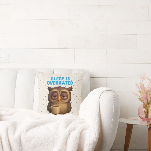 Coussin Funny Owl "Sleep Is Overrated" New Parents (Canapé)