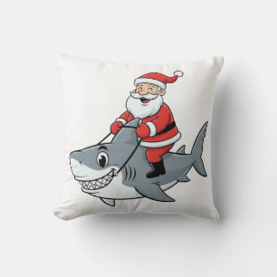 Coussin Funny Père Noël équitation un requin Noël vacances