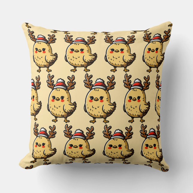 Coussin Funny Raindeer Noël Motif de poulet (Recto)