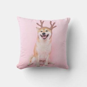Coussin funny shiba inu wearing christmas deer costume