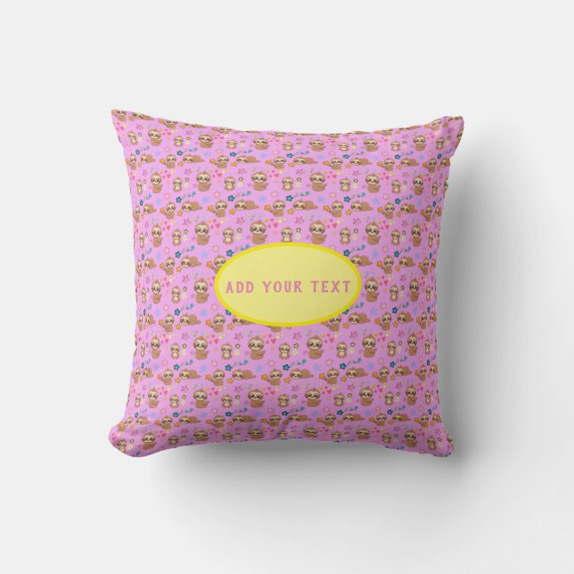 Coussin Funny Sloth Rose Coeurs Motifs | Ajouter votre tex (Recto)