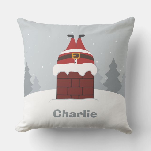 Coussin Funny Stuck Père Noël nom personnalisé jeter des o (Recto)