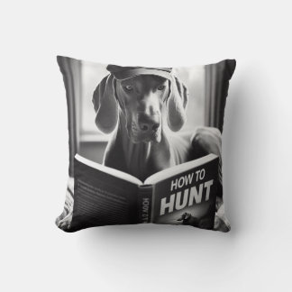 Coussin Funny Weimaraner Lire un livre sur la chasse