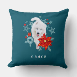 Coussin Furry Christmas Chien Samoyed personnalisé