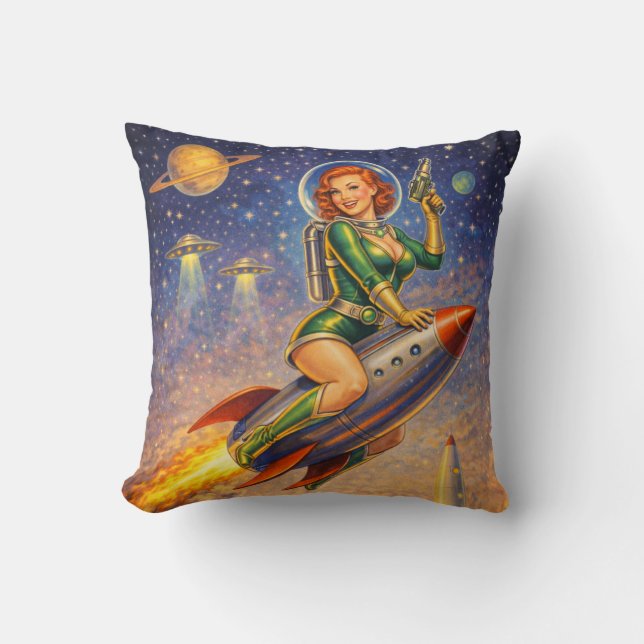 Coussin Galactic Pin-Ups Rétro Sci-Fi (Recto)