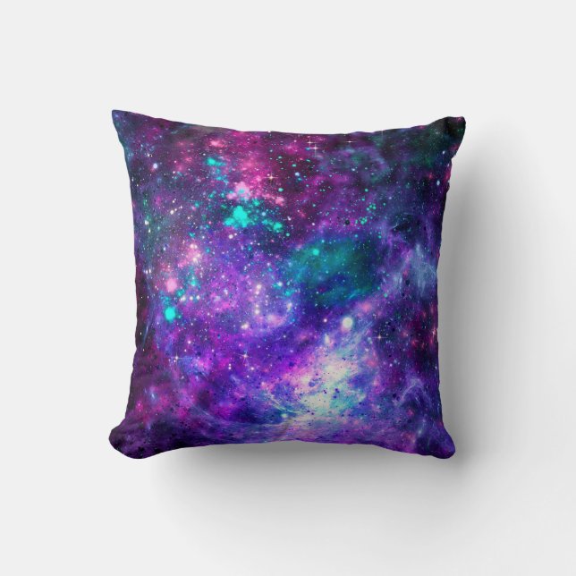 Coussin Galaxie de l'espace violet Cosmic Spacey sarcelle  (Recto)