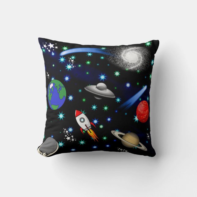 Coussin Galaxy Universe - Planètes, Étoiles, Comètes, Rock (Recto)