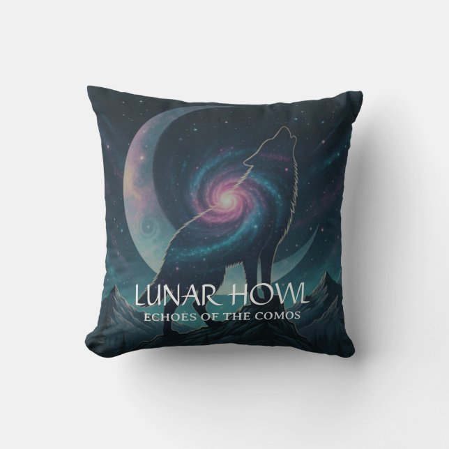 Coussin Galaxy Wolf Silhouette with Mystical Nebula Moon (Recto)