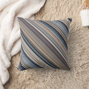 Coussin Galets d'ardoise bleu et brun rayé et à carreaux