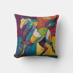 Coussin Galop Chromatique – Cheval Abstrait en Mouvement