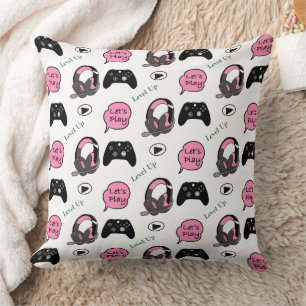 Coussin Gamer Girl rose et noir