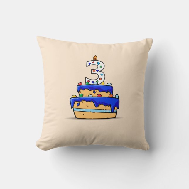Coussin Garçon 3e anniversaire, 3 sur Gâteau bleu doux (Recto)