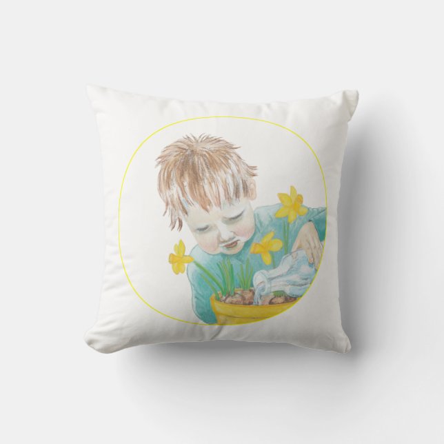 Coussin Garçon Avec Daffodiles (Recto)