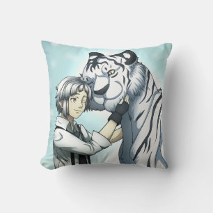 Coussin Garçon avec tigre blanc