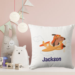 Coussin Garçon Baby Shower Chien Pilote Avion Nuage Drôle