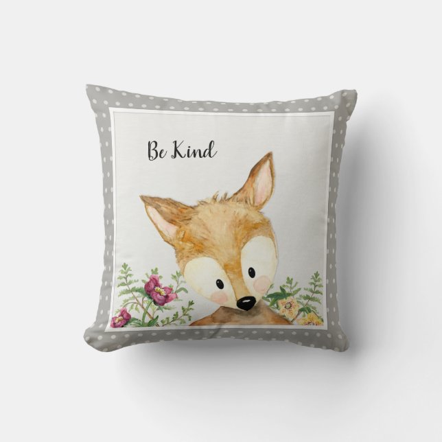 Coussin Garçon Be Kind Little Deer Aquarelle Bois Animal (Recto)
