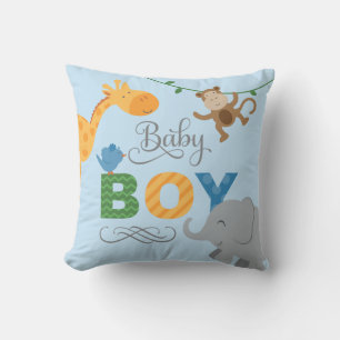 Coussin Garçon Bébé Bleu Animaux de la Jungle Nursery