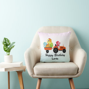 Coussin Garçon d'anniversaire école tracteur dinosaure DIN
