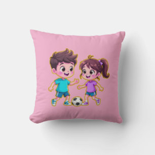 Coussin Garçon et fille de dessin animé mignons jouant au