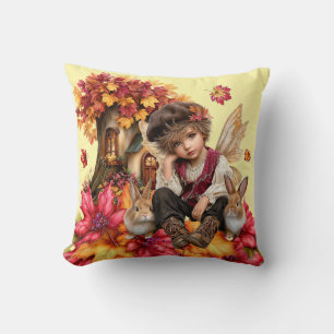 Coussin Garçon fée du clan Maple avec lapins et feuilles d