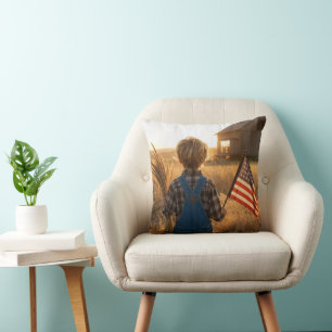 Coussin Garçon patriotique avec drapeau américain et blé