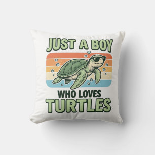 Coussin Garçon qui aime les tortues Design de gravure vint