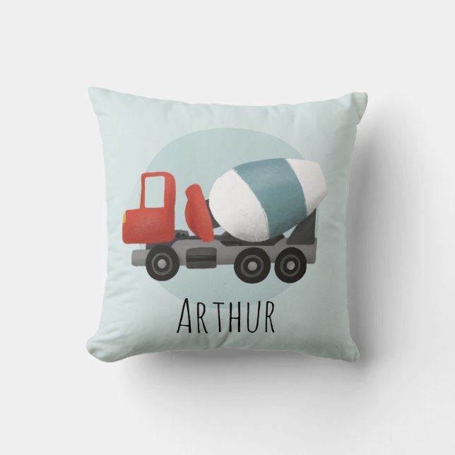 Coussin Garçons Cute Bleu Construction Cement Mixer Enfant (Recto)