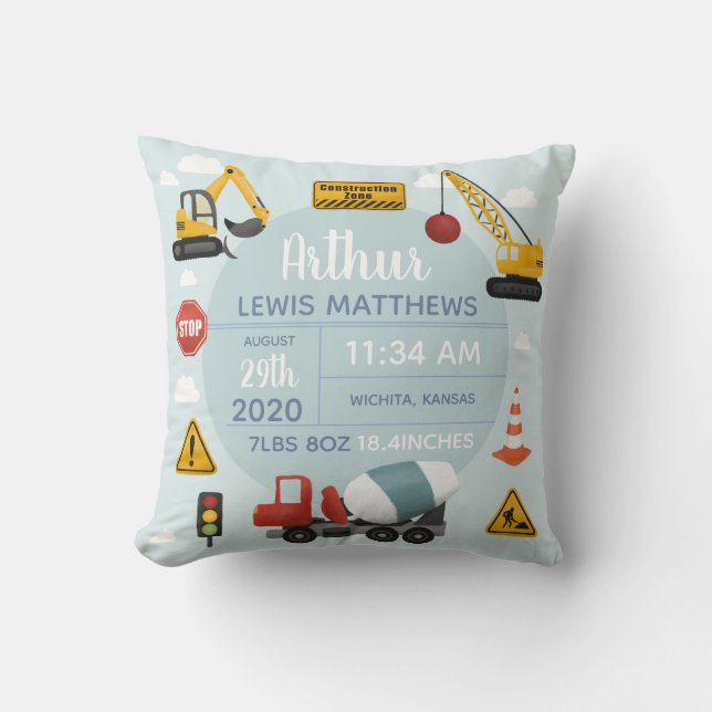 Coussin Garçons Cute Construction Digger Baby Boy Stats de (Recto)