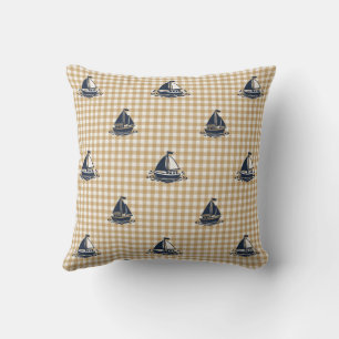 Coussin Garçons Prépa Bateau à Voile & Gingham Navy & Kaki