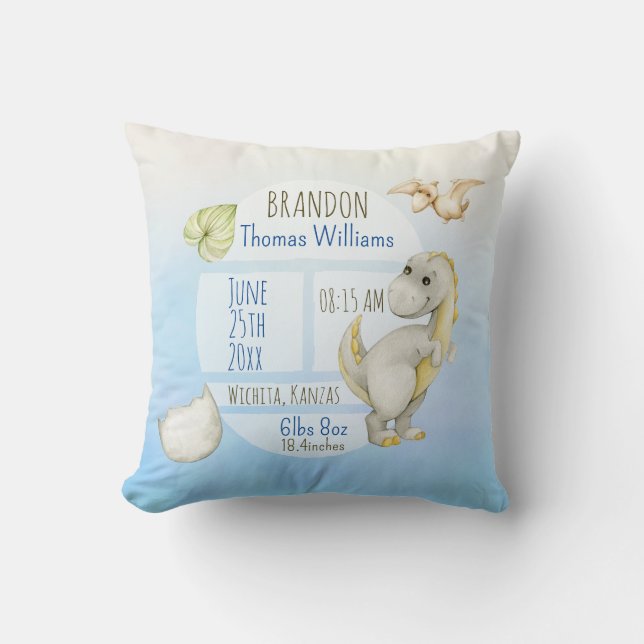 Coussin Garçons vert mignon T-Rex Keepsaké statistiques de (Recto)