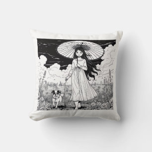 Coussin Garden Stroll Girl and Dog