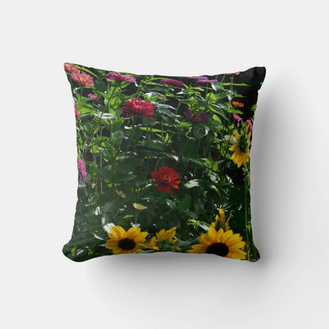 Coussin Garden View marguerites cosmos tournesols mums (Recto)