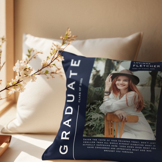 Coussin Garder photo et devis cadeau de diplôme Marine (Créateur téléchargé)