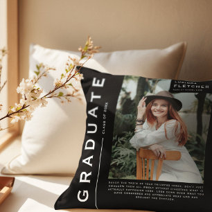 Coussin Garder photo et devis cadeau de graduation noir