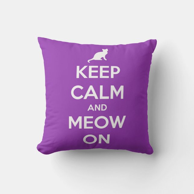 Coussin Gardez le calme et le Meow sur le pourpre (Recto)