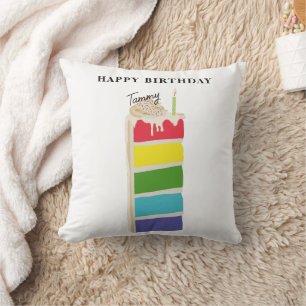 Coussin Gâteau d'anniversaire arc-en-ciel coloré Fête d'an