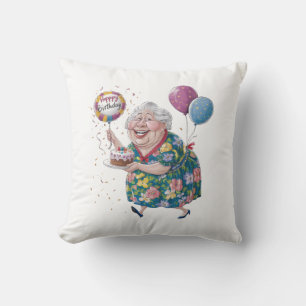 Coussin Gâteau et ballon drôle de fête de grand-mère